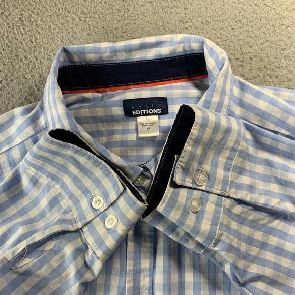 BASIC EDITIONS Shirt Womens 2X Button Up Blouse Top Plaid Long Sleeve Blue* - Picture 14 of 16